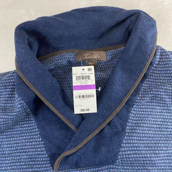 NWT Tasso Elba Soft Touch TABL Navy Blue Long Sleeve Shawl Sweater Mens 2XLT - Picture 3 of 10